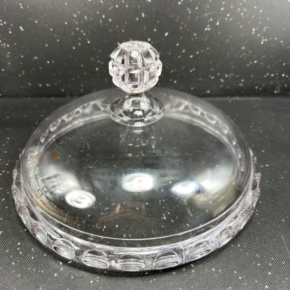 George Ripley Dakota Pattern Glass Pedestal Compote Lilac Tint Lid 11.5in Clear